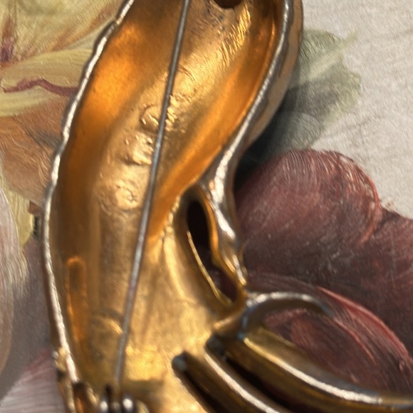 Vintage 30’s Bird of Paradise pot metal w/vermeil/rhinestones brooch 5 3/8” - Picture 7 of 14